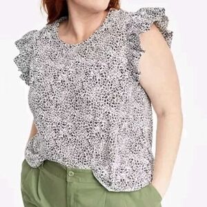 Women's Ruffle Sleeve Leopard Print Top